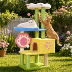Cat Tree Tower with 360° Rotating Scratch Pad and Sisal Posts 125cm