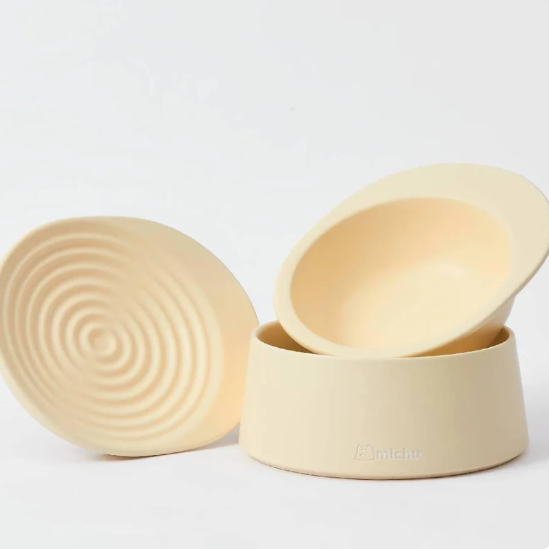 Michu Ceramic 3pcs Dinnerware Set- Raised Bowl and Plate Set for Everyday Pets Essentials
