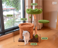 Natural Wood Cat Tree with Cozy Hideaway