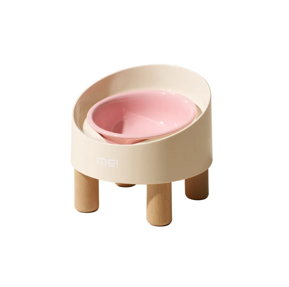 Makesure Rolls Elevated Ceramic Pet Bowl with Wooden Stand