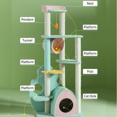 Dreamy Macaroon Party Cat Tree with Scratching Post and Nest