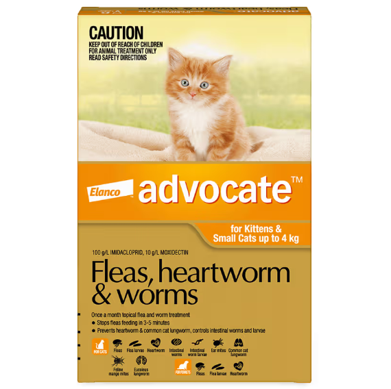 ADVOCATE Flea, Heartworm and Worm Pipette Orange For Small Cat 3pack (Orange)