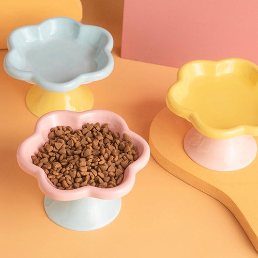 Petroom Flower Shape Ceramic Pet Food Bowl
