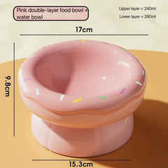 Donut Shape Ceramic Pet Bowl Dual‑Layer