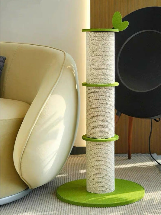Bamboo Corrugated Cardboard Cat Scratching Post in stylish living room setting with modern design.