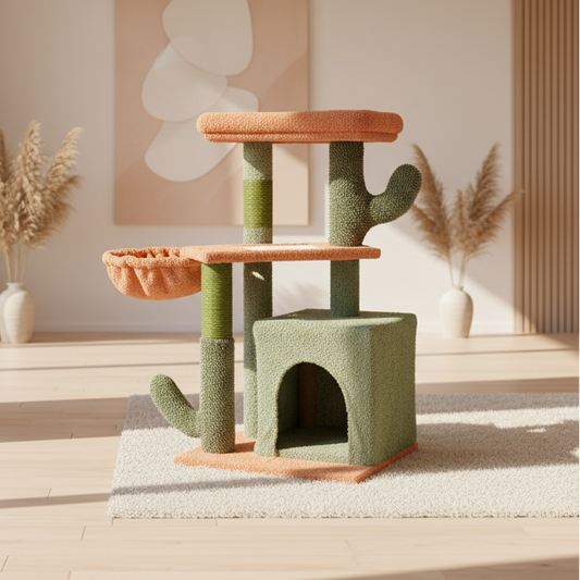 Cactus Cat Tree House Multi Level Condo Scratching Post-Petroom