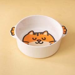 Cartoon Ceramic Cat Bowl – Pet Bowl Only, Cute Animal Design-Petroom