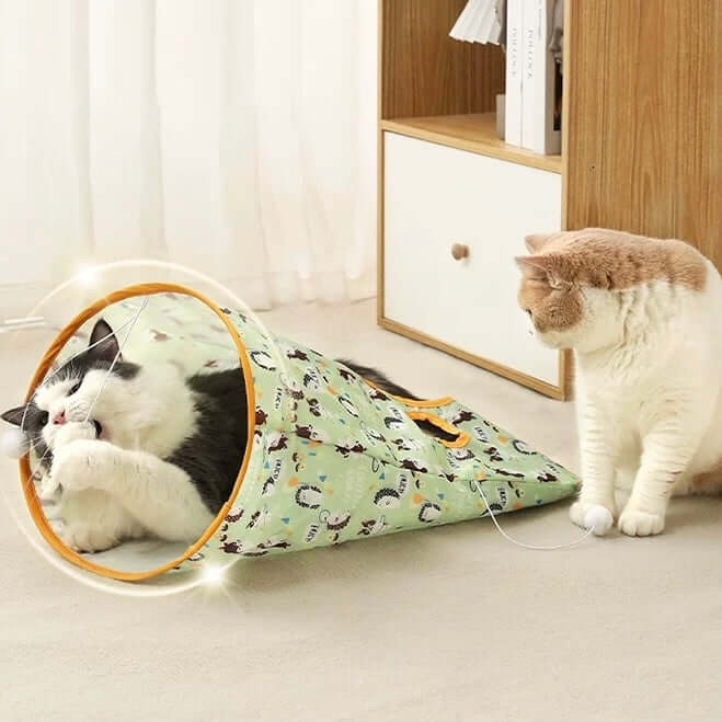 Cat Tunnel Play Bag - Interactive Foldable Cat Toy with Plush Ball & Mouse-PETROOM
