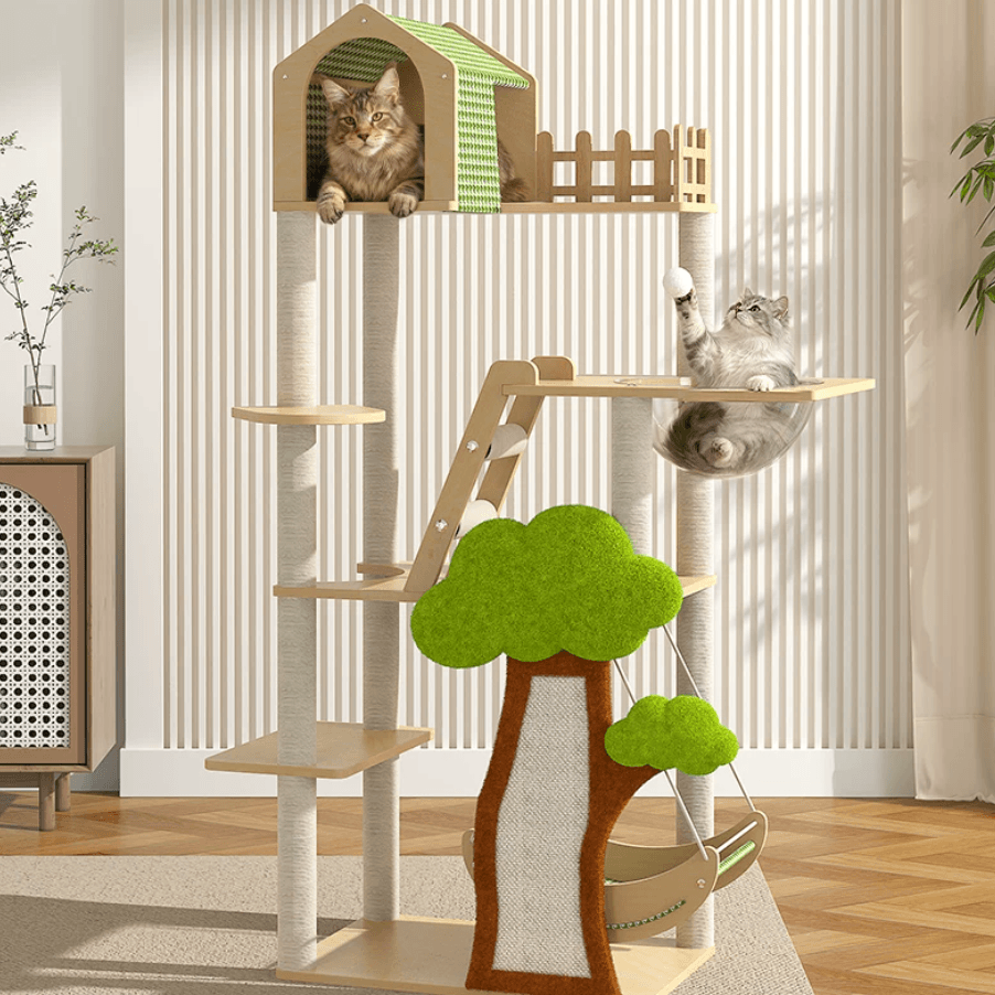 148cm Tall Forest Tree House Cat Tree for Large Cats Deluxe Edition-7 Level Tower with Space Capsule & House