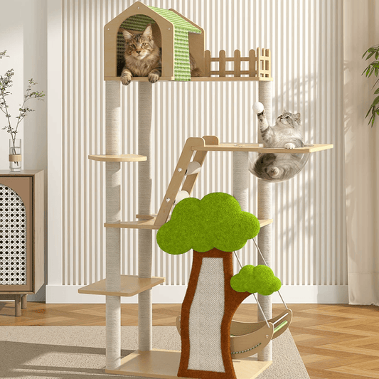 148cm Tall Forest Tree House Cat Tree for Large Cats Deluxe Edition-7 Level Tower with Space Capsule & House