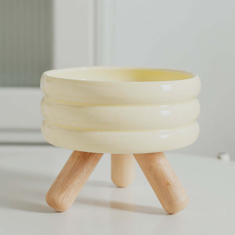 Ceramic Pet Bowls with Wood Stand Elevated Cat & Dog Feeder-Petroom