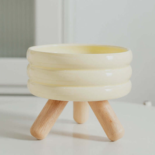 Ceramic Pet Bowls with Wood Stand Elevated Cat & Dog Feeder-Petroom