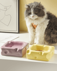 Cute Cheese-Shaped Ceramic Cat Bowl Yellow-Petroom