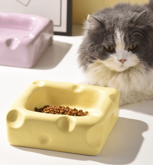 Cute Cheese-Shaped Ceramic Cat Bowl Yellow-Petroom