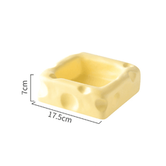 Cute Cheese-Shaped Ceramic Cat Bowl Yellow-Petroom