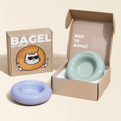 Michu Ceramic Cat Bagel Bowl – Anti-Whisker Wide Shallow Pet Food Bowl Rainbow Colours
