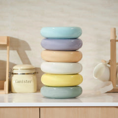Michu Ceramic Cat Bagel Bowl – Anti-Whisker Wide Shallow Pet Food Bowl Rainbow Colours