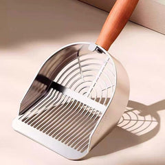Heavy-Duty 304 Stainless Steel Cat Litter Scoop with Wooden Handle-PETROOM