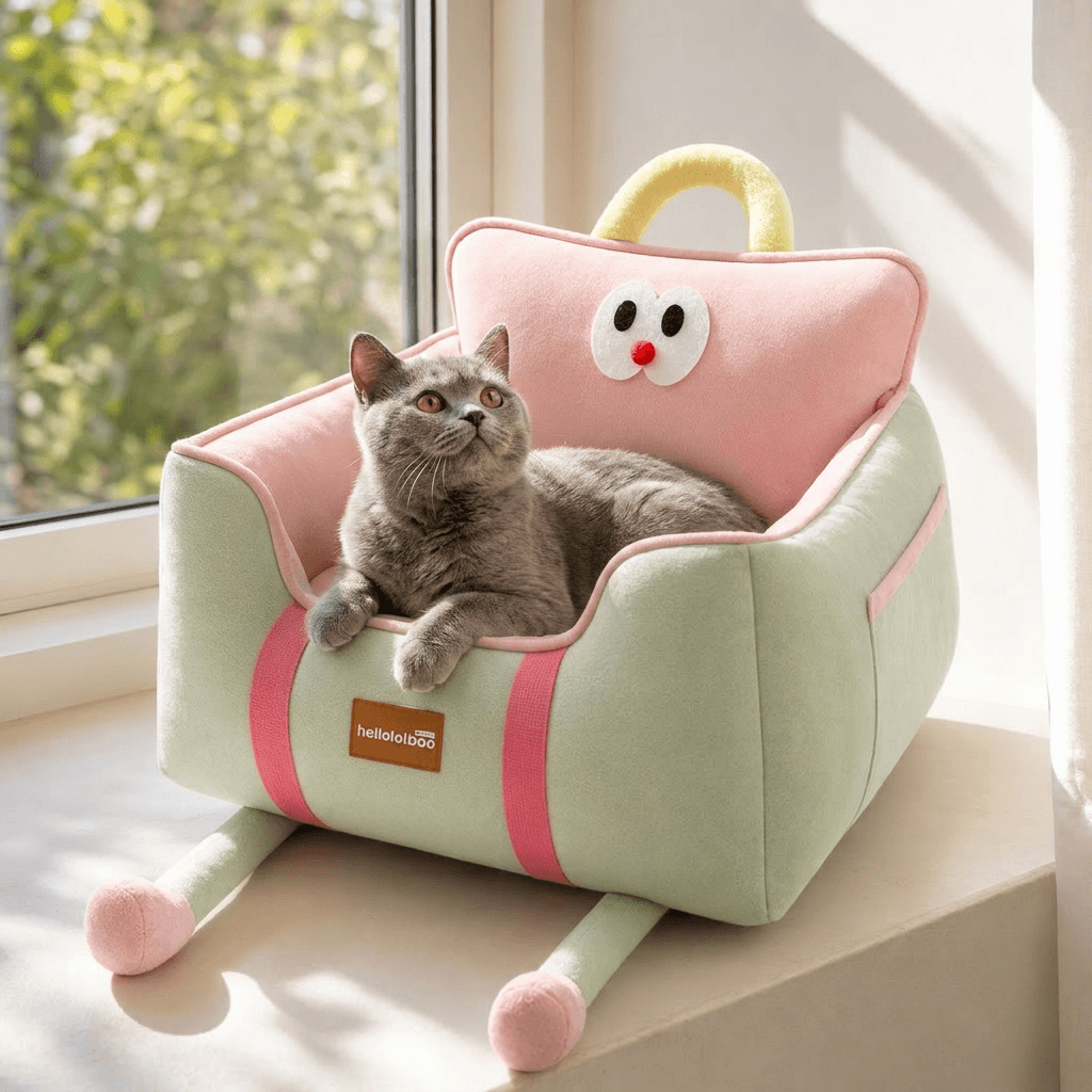 Helloleiboo Upgraded Car Pet Booster Seat-Removable & Washable For Up to 12kg with cute cat inside