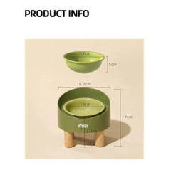 Makesure Rolls Elevated Ceramic Pet Bowl with Wooden Stand-Petroom