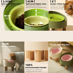 Makesure Rolls Elevated Ceramic Pet Bowl with Wooden Stand-Petroom