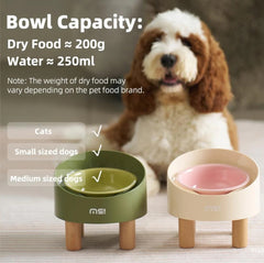Makesure Rolls Elevated Ceramic Pet Bowl with Wooden Stand-Petroom