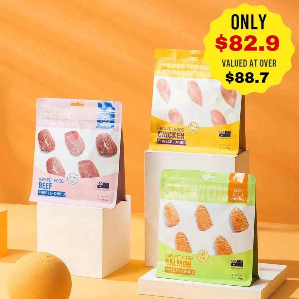 Michu Freeze-Dried Raw Pet Food Dog & Cat Treat 150g - Made in Australia-Petroom