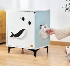 Michu Hidden Cat Furniture - Cat Litter Box Enclosure and Wooden Pet House, End Table Large Enough for Most Cats and Litter Boxes-Petroom