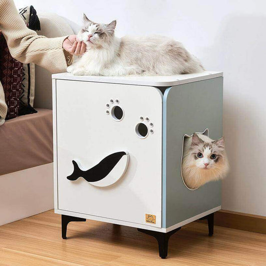 Michu Hidden Cat Furniture - Cat Litter Box Enclosure and Wooden Pet House, End Table Large Enough for Most Cats and Litter Boxes-Petroom