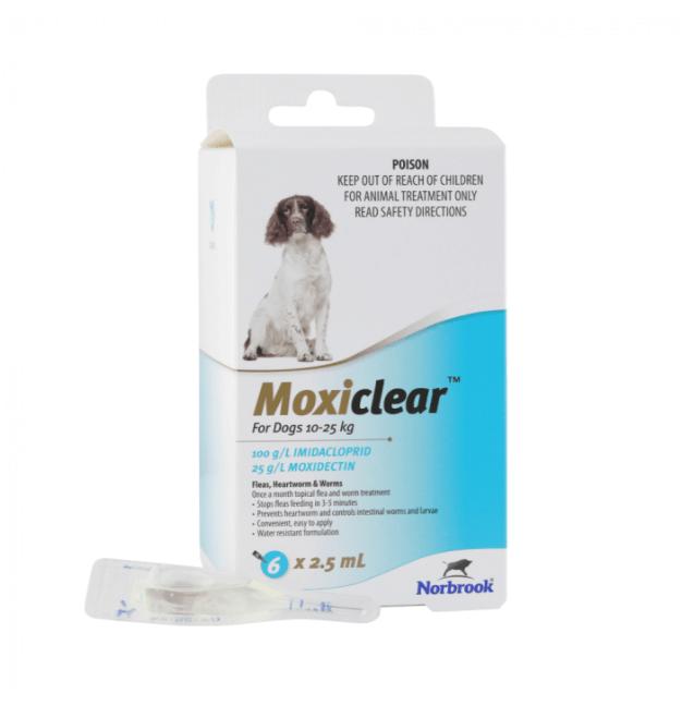Moxiclear Flea & Worming Spot Treatment 10-25kg Dog 6pk-Petroom