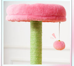 Multi-Level Cat Tree Tower with Hammock and Sisal Posts 136cm with pink hammock and green sisal post