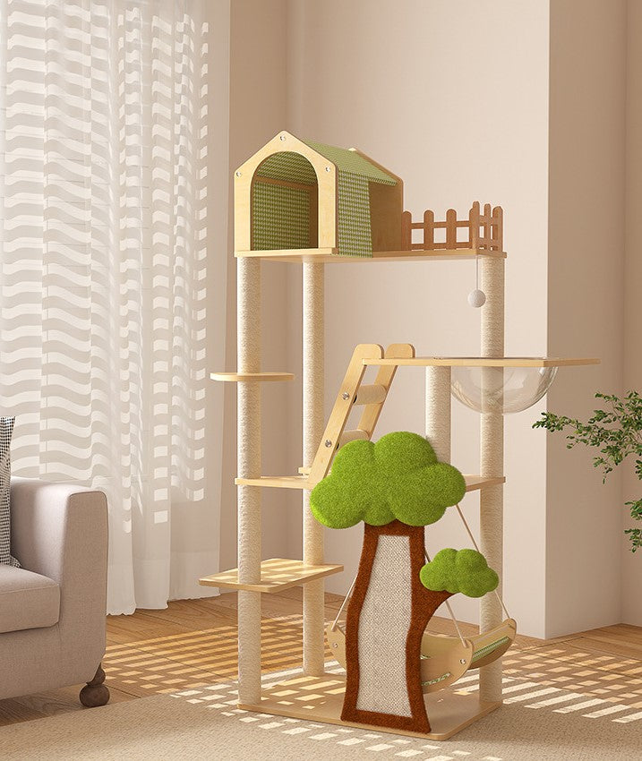 148cm Tall Forest Tree House Cat Tree for Large Cats Deluxe Edition-7 Level Tower with Space Capsule & House