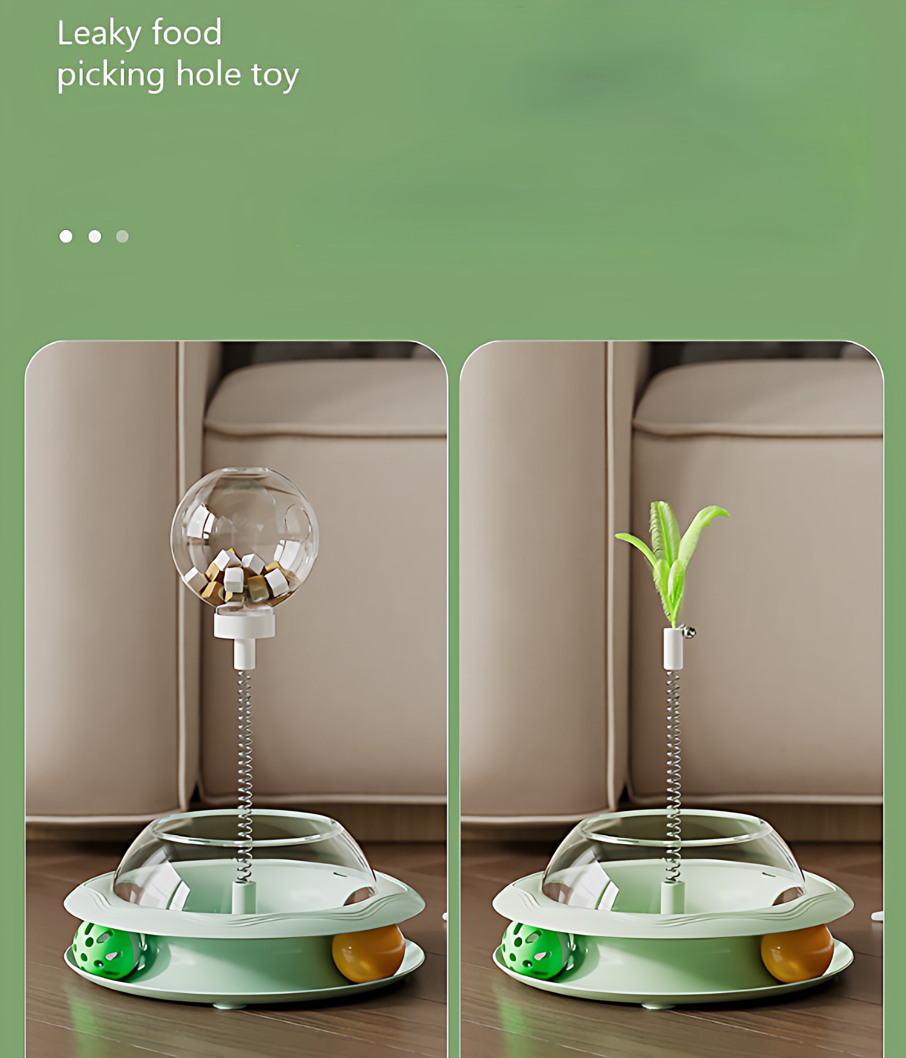 Interactive Cat Treat Dispenser Toy – 3-in-1 Cat Teaser Wand, Spinning Turntable & Food Puzzle Ball-PETROOM