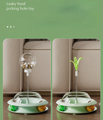 Interactive Cat Treat Dispenser Toy – 3-in-1 Cat Teaser Wand, Spinning Turntable & Food Puzzle Ball-PETROOM