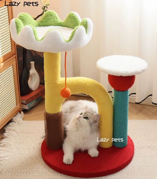 Lotus Flower Cat Tree Tower — 68cm Arch Cat Scratcher with Sisal Post & Flower Nest