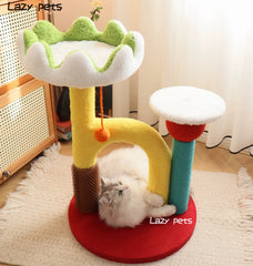 Lotus Flower Cat Tree Tower — 68cm Arch Cat Scratcher with Sisal Post & Flower Nest