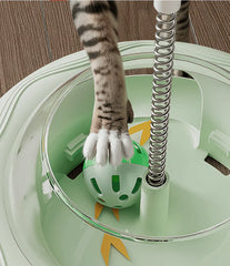 Interactive Cat Treat Dispenser Toy – 3-in-1 Cat Teaser Wand, Spinning Turntable & Food Puzzle Ball-PETROOM