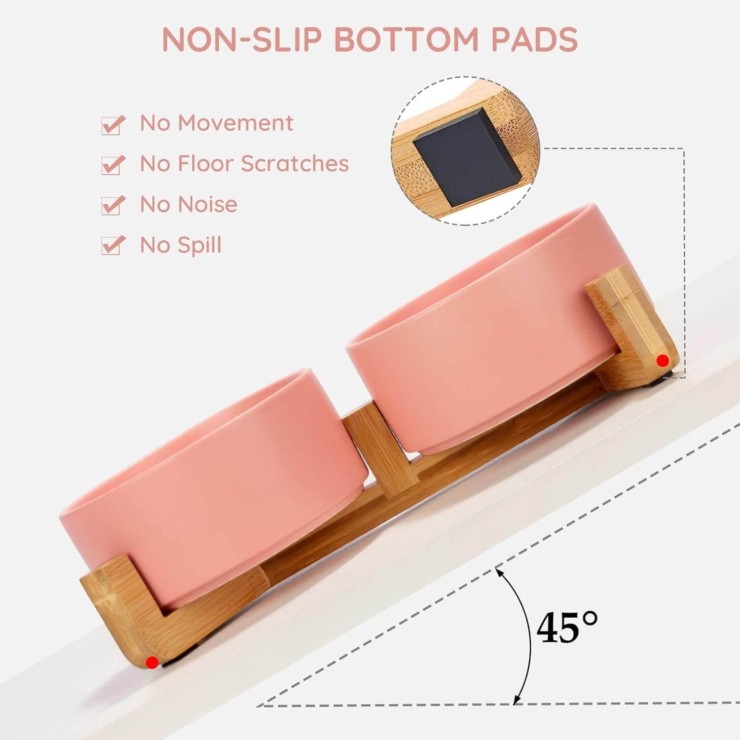 Petroom Ceramic Dog & Cat Bowls with Wooden Stand – Non-Slip Elevated Food & Water Feeder-Petroom
