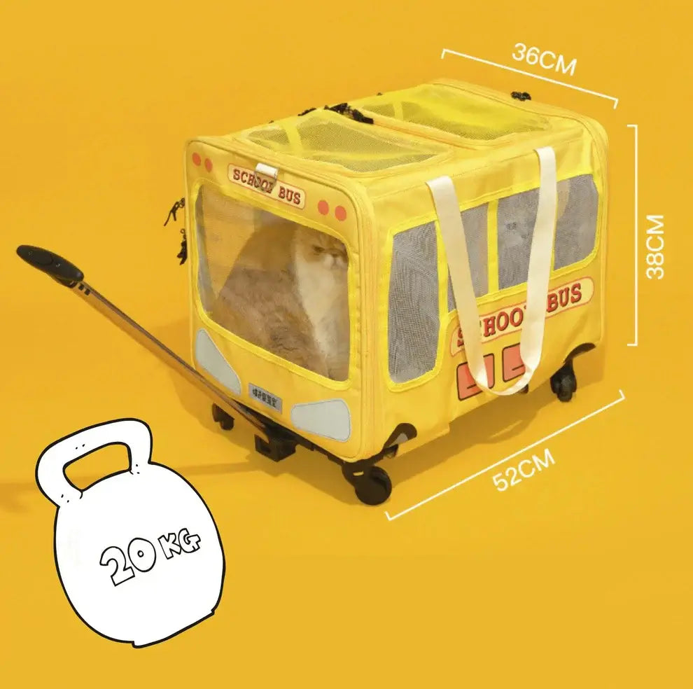 PurLab Multifunctional School Bus Pet Travel Pet Carrier Pet Bag With Wheels-Petroom