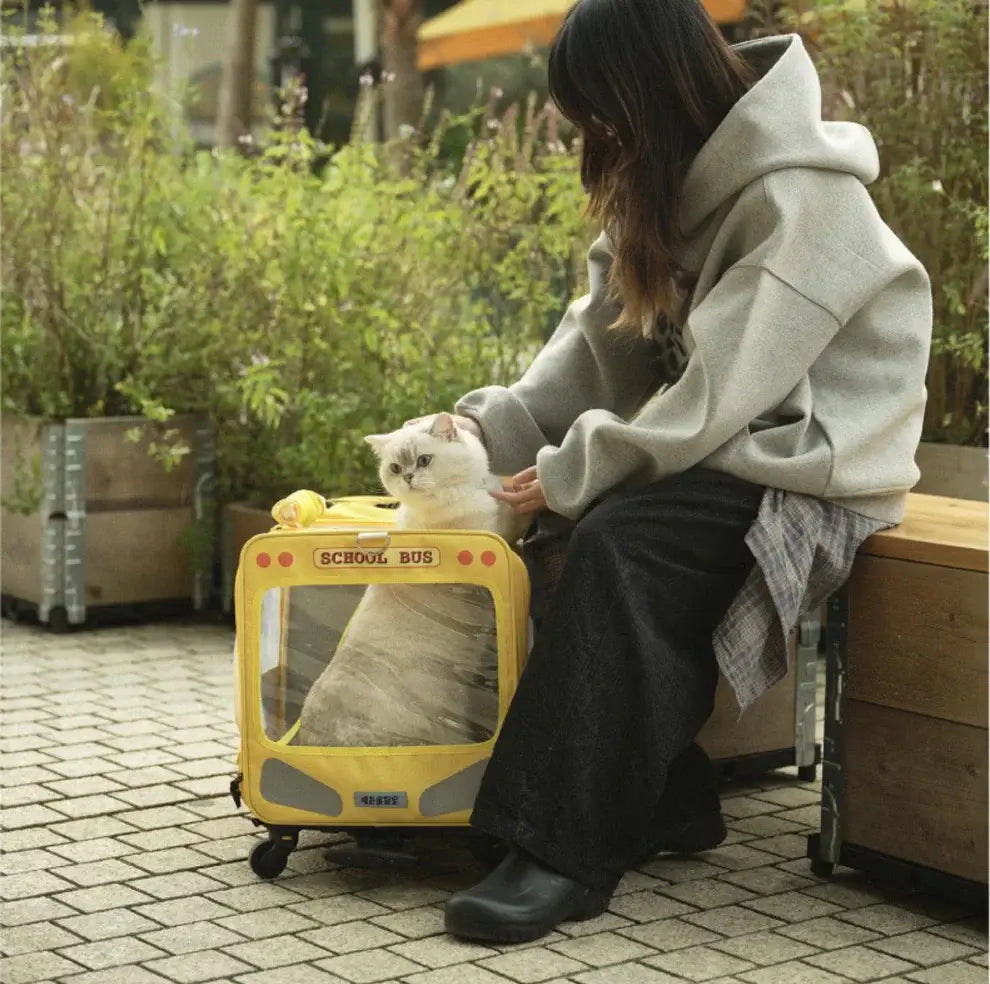 PurLab Multifunctional School Bus Pet Travel Pet Carrier Pet Bag With Wheels-Petroom