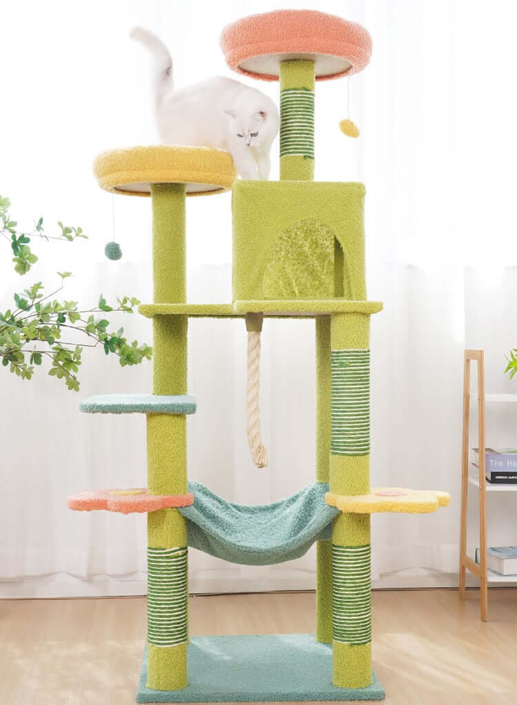 Tall Cat Tree Multi-Level Aesthetic Cat Tower with Sisal Posts 154cm for indoor cat play and relaxation.