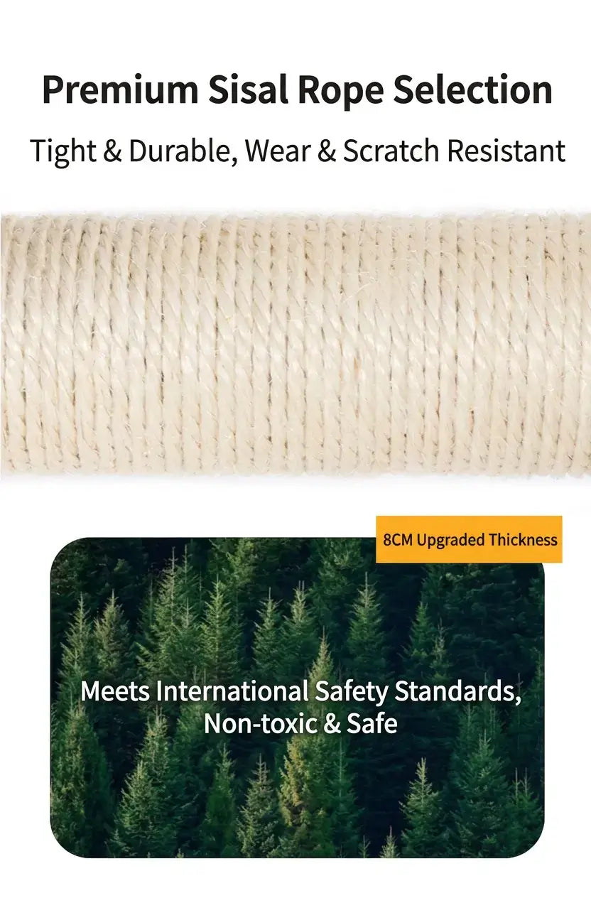 Premium Sisal Rope Selection for durable cat trees, 8cm thickness, meets safety standards, non-toxic and scratch resistant.