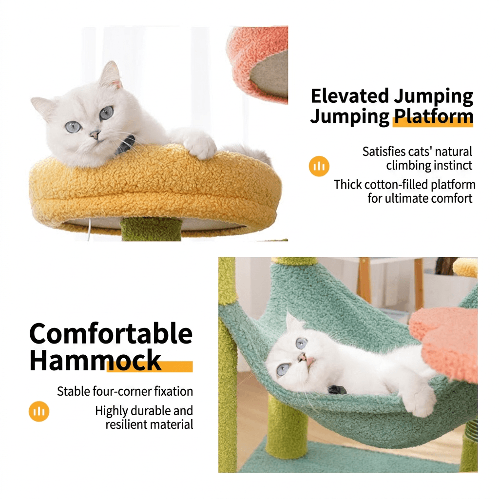 Tall Cat Tree Multi-Level Aesthetic Cat Tower with Sisal Posts 154cm features elevated jumping platform and comfortable hammock.
