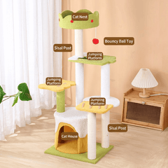 Tall Ice Cream Shape Cat Tree Multi-Level Aesthetic Cat Tower 110cm with cat house, sisal post, and jumping platforms.