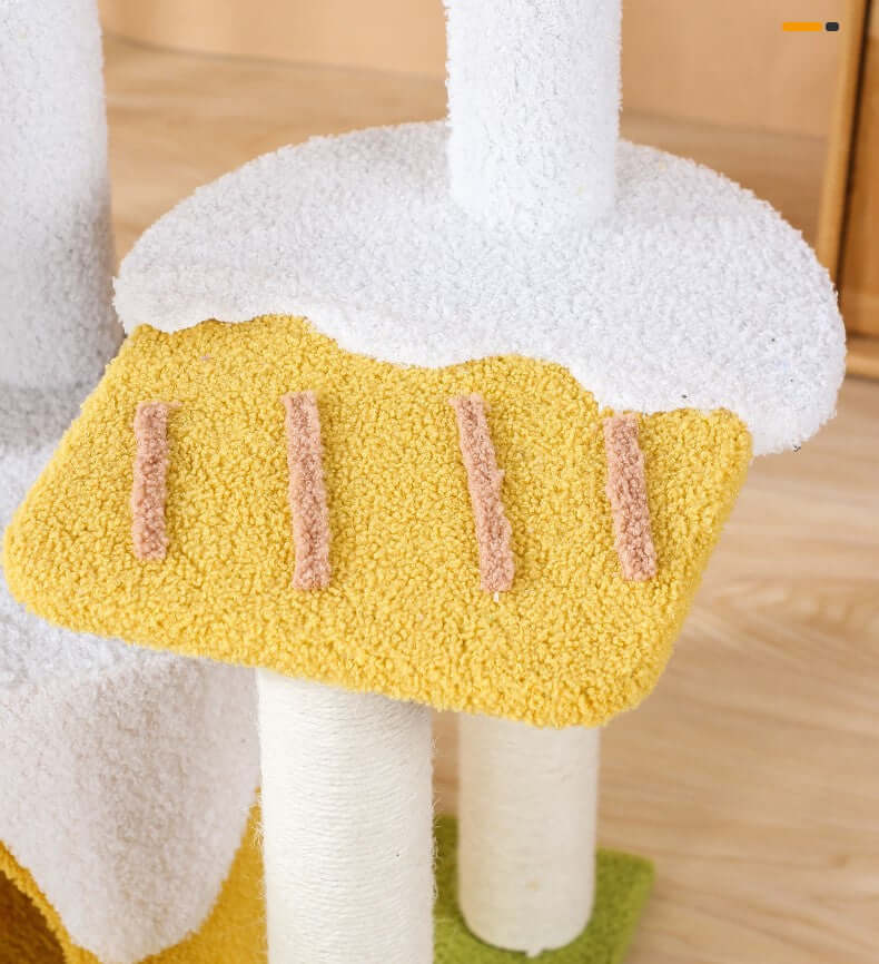 Tall Ice Cream Shape Cat Tree Multi-Level Aesthetic Cat Tower 110cm close-up of textured platforms