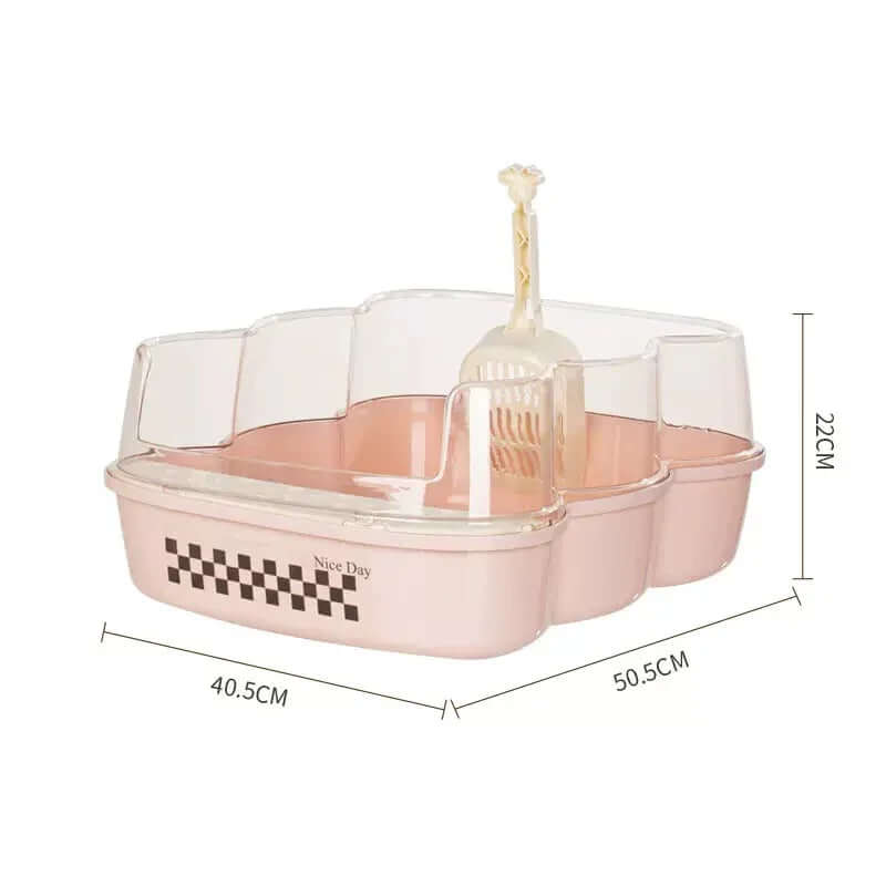 Transparent Semi-Enclosed Large Cat Litter Tray with Scoop, featuring an open-top design and dimensions of 40.5cm x 50.5cm.