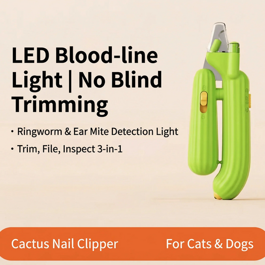 AIWO Cactus Shaped Pet Nail Clippers with LED Bloodline Light for safe and precise grooming for cats and dogs.