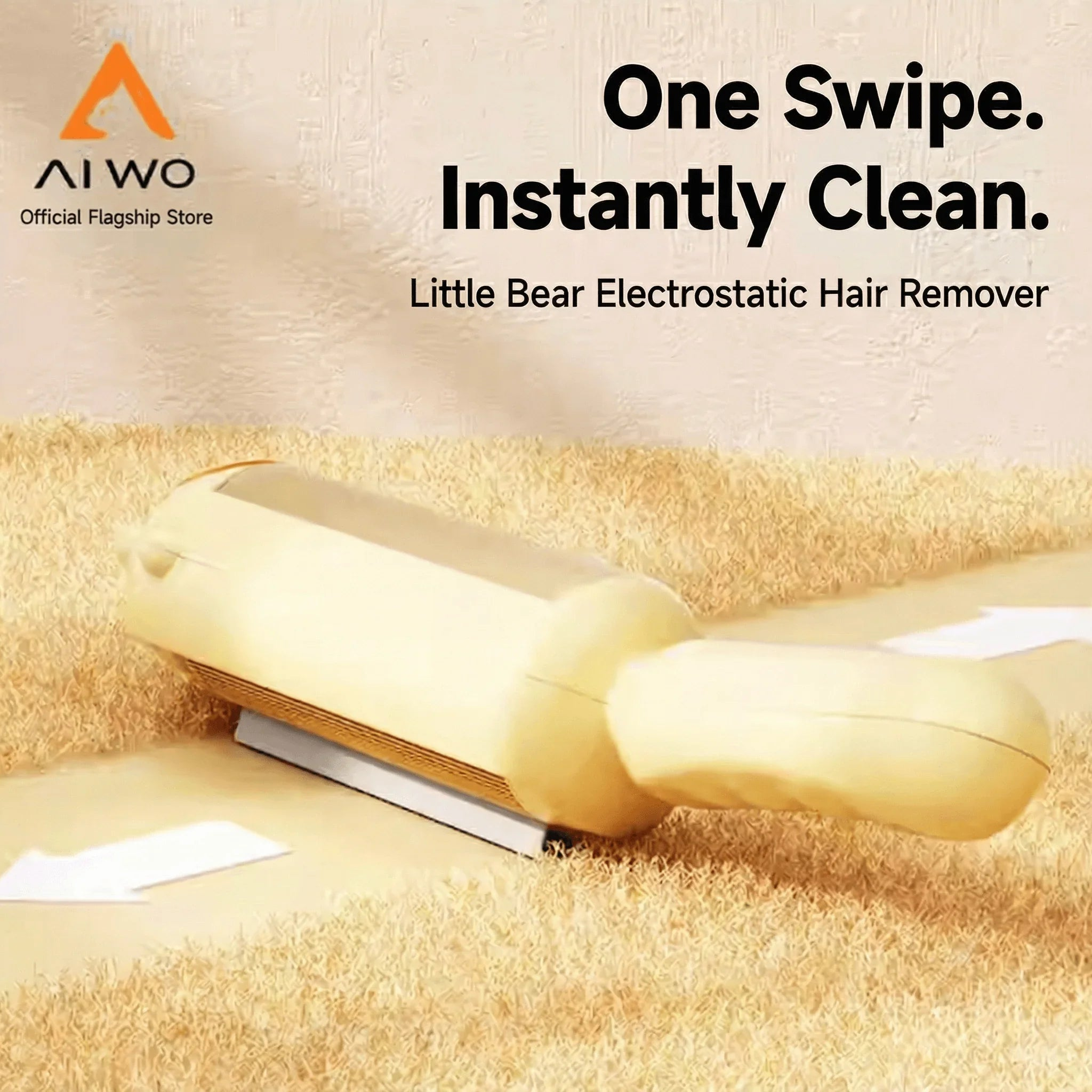 AIWO Pet Hair Remover Static Lint Brush on carpet effortlessly removing pet hair.