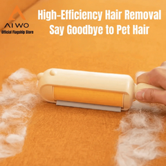 AIWO Pet Hair Remover Static Lint Brush in action removing pet hair from a fabric surface.