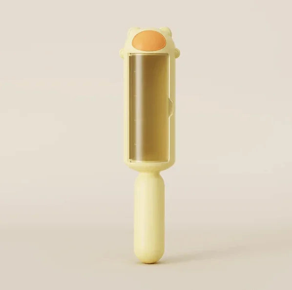 AIWO Pet Hair Remover Static Lint Brush in yellow with cute bear design for effective pet hair removal.